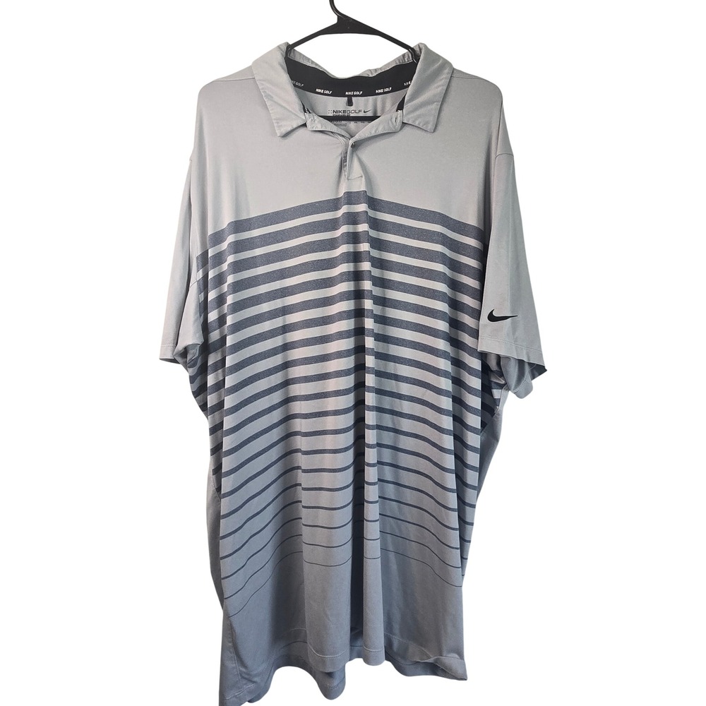 Nike Golf Dri-FIT Polo Shirt Mens 2XL Grey Striped Short Sleeve Standard Fit EUC
